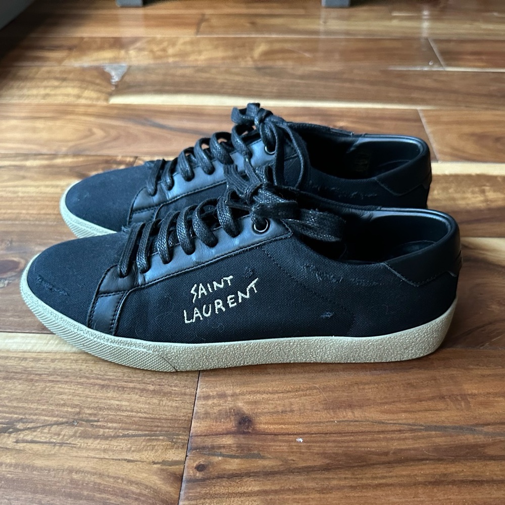 Saint Laurent Men’s Court Classic Embroidered Sneakers Canvas Leather Size 40.5